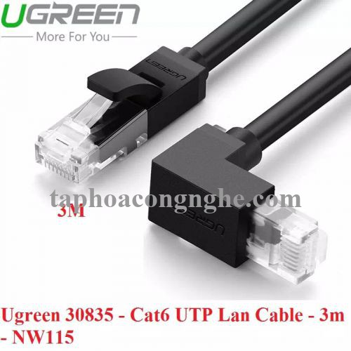 Ugreen 30835 3M màu Đen Cáp mạng CAT6 UTP 90 độ NW115 30030835